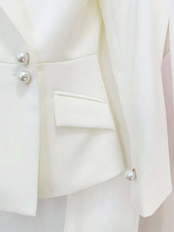 Svečane hlače za žene Blazer Bijeli biserni gumbi Slim Fit Raširene hlače Komplet hlača Dvodijelni set Poslovna odijela
