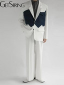 Getspring sieviešu žakešu bikšu komplekti 2023. gada rudens krāsai atbilstošs bleizera mētelis ar augstu vidukli, brīvas, garas platas bikses, divu gabalu komplekti jauni