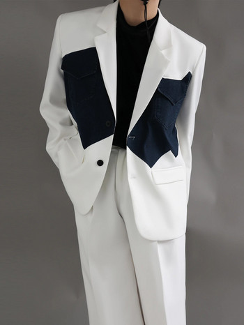 Getspring Γυναικεία Blazer Παντελόνια 2023 Φθινοπωρινό ασορτί παλτό ζιβάγκο Ψηλόμεσο Φαρδύ μακρύ και φαρδύ παντελόνι σε δύο τεμάχια Νέα