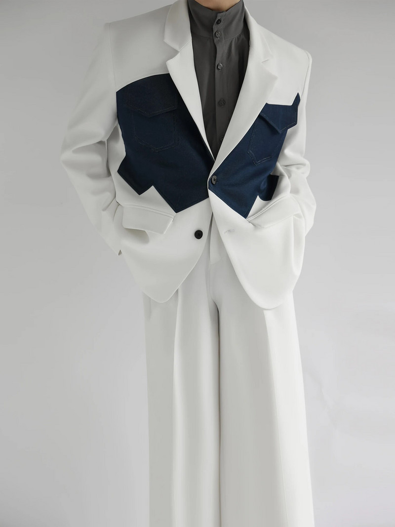 Getspring sieviešu žakešu bikšu komplekti 2023. gada rudens krāsai atbilstošs bleizera mētelis ar augstu vidukli, brīvas, garas platas bikses, divu gabalu komplekti jauni