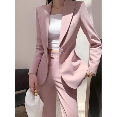 Elegantný štýlový set dámskeho 2-dielneho saka s nohavicovým kostýmom, elegantné formálne outfity do kancelárie, jar 2023