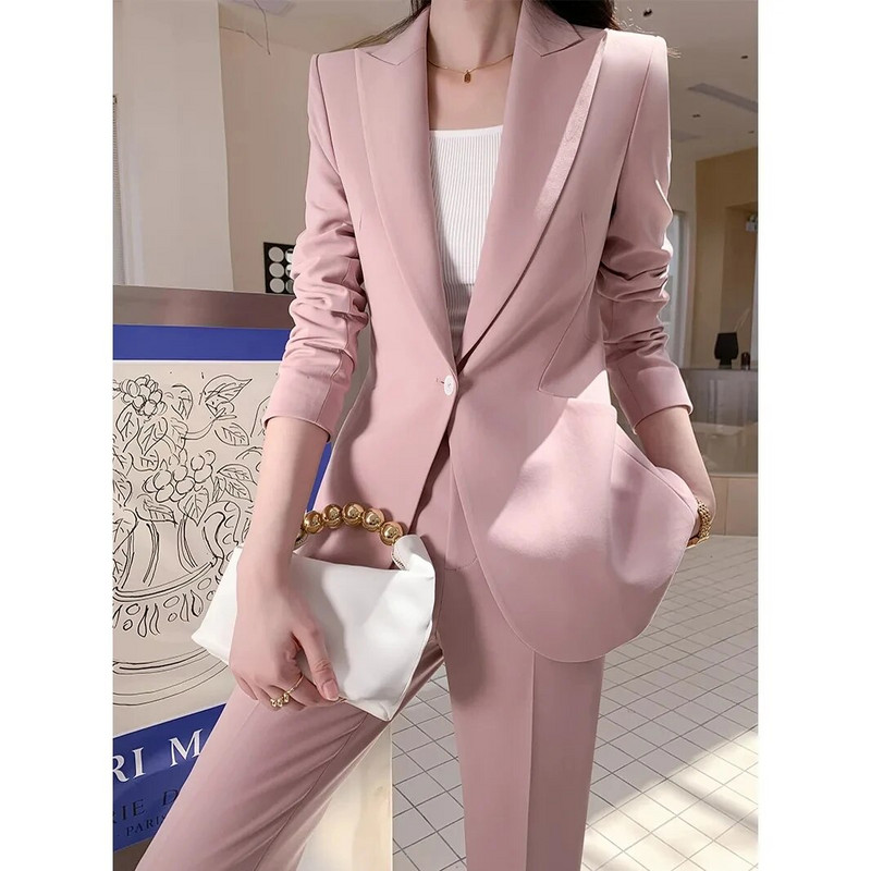 Elegantný štýlový set dámskeho 2-dielneho saka s nohavicovým kostýmom, elegantné formálne outfity do kancelárie, jar 2023