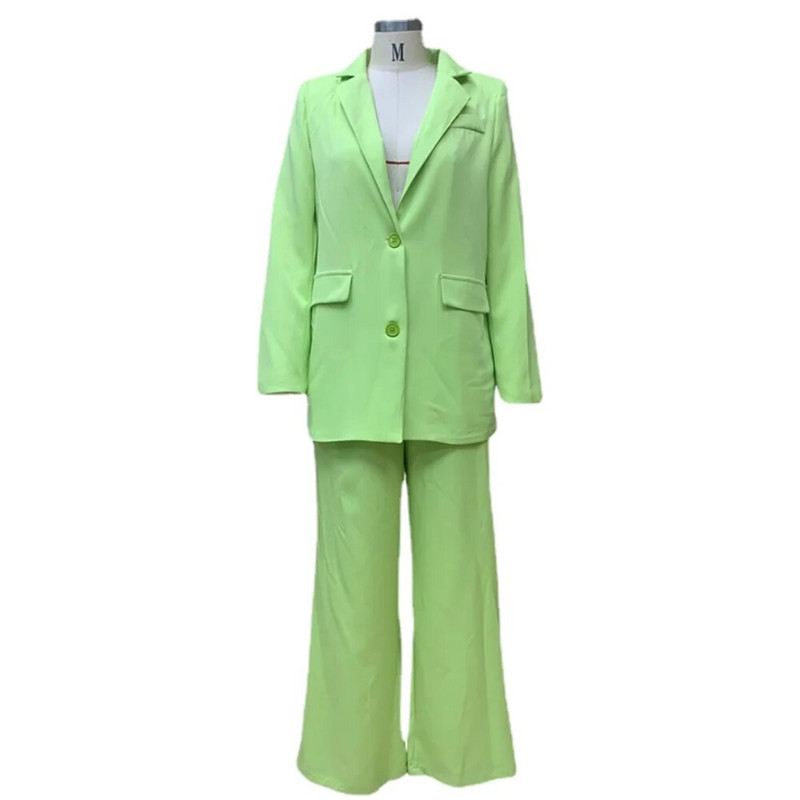 2023. gada sieviešu bikškostīms, ikdienas jaka ar garām piedurknēm + platas sieviešu bikses, 2 daļ. bleizera komplekts, moderns, elegants sieviešu bikškostīms