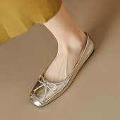 Nove ženske ravne balerinke od srebrne zlatne boje, svečane cipele s četvrtastim prstima, svečane cipele s leptir mašnom i leptir-mašnom, Princess balerinke, balerinke, proljeće jesen 1472N