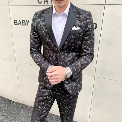 Blazer odijelo Muški luksuzni uski dvodijelni komplet s printom Kaput hlače Modne banketne muške poslovne ležerne jakne hlače