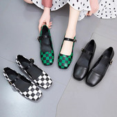 Sieviešu plakanie pleds Mary Jane Kurpes kvadrātveida purngals zemiem papēžiem Kleita kurpes Liela izmēra 35-43 Sieviešu dizaina apavi Zapatos Mujer 9544N