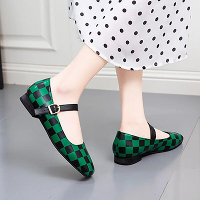 Sieviešu plakanie pleds Mary Jane Kurpes kvadrātveida purngals zemiem papēžiem Kleita kurpes Liela izmēra 35-43 Sieviešu dizaina apavi Zapatos Mujer 9544N