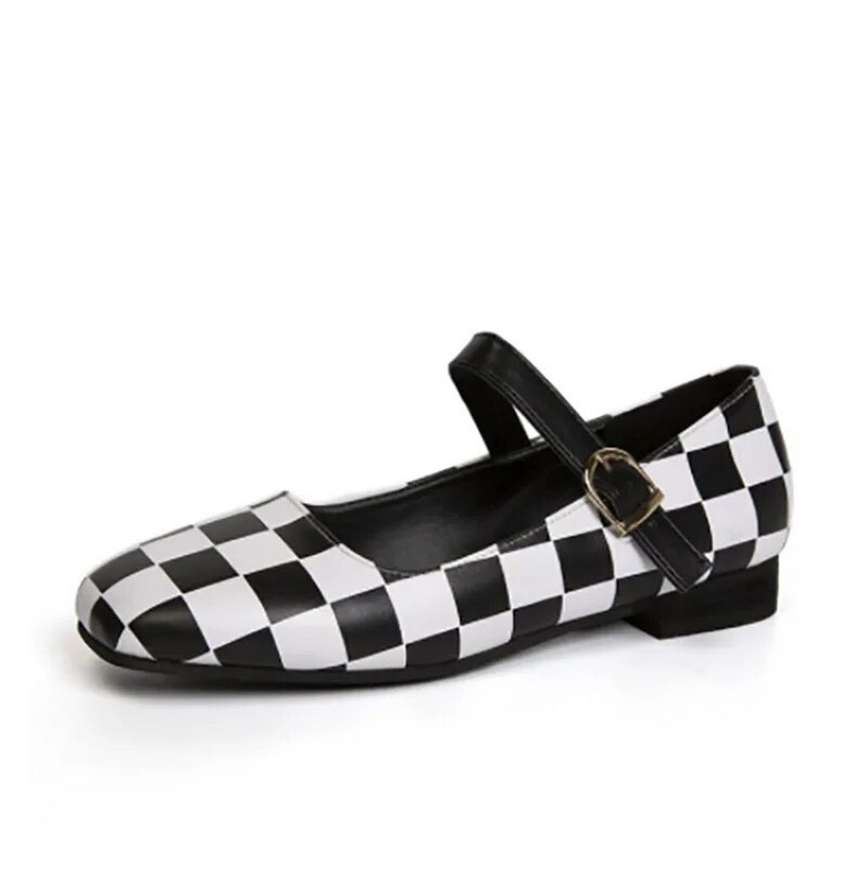 Sieviešu plakanie pleds Mary Jane Kurpes kvadrātveida purngals zemiem papēžiem Kleita kurpes Liela izmēra 35-43 Sieviešu dizaina apavi Zapatos Mujer 9544N