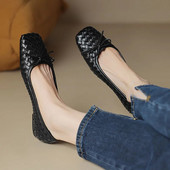 Női lapos fonott bőrcipő új dizájn csónakcipő női négyszögletes orrcipő cipő íj balett lapos Zapatos Mujer 1482N