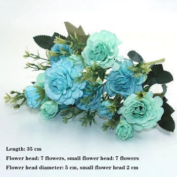 Синьо 1 китка изкуствени цветя, копринени рози, божури, хортензии, хризантеми, различни домакински украси за сватбени тържества