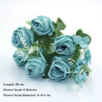 Синьо 1 китка изкуствени цветя, копринени рози, божури, хортензии, хризантеми, различни домакински украси за сватбени тържества
