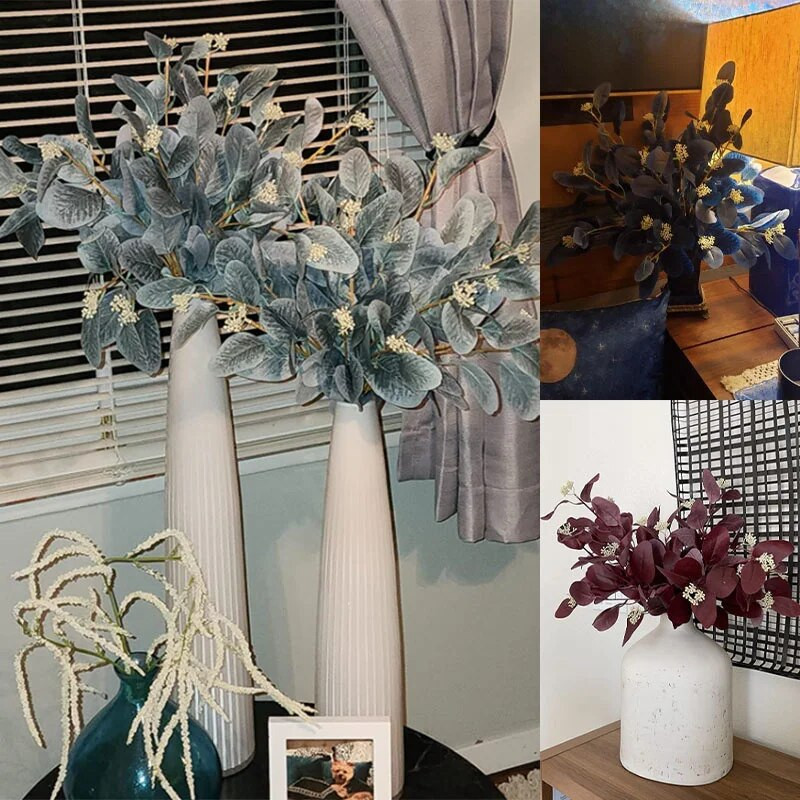 Umjetno lišće eukaliptusa Stabljike Lažna lažna biljka Svileni ovalni listovi eukaliptusa Grane za kućne zabave Ukrasi vjenčanja Cvijet