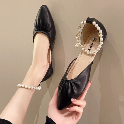 Nove ženske sandale sa šiljatim prstima s remenčićima za gležnjeve Ravne cipele s perlama Vjenčane cipele s niskom potpeticom Cipele s niskim perlama Sandalias mujer 1138N