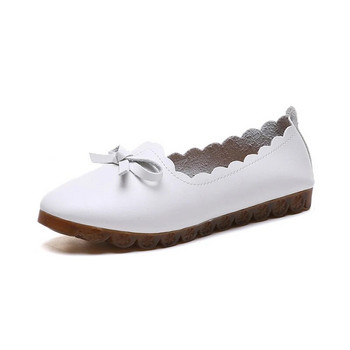 Пролет Есен Дамски равни обувки с равни обувки с папионка Дамски мокасини Ежедневни обувки Бели сватбени обувки на нисък ток 6897
