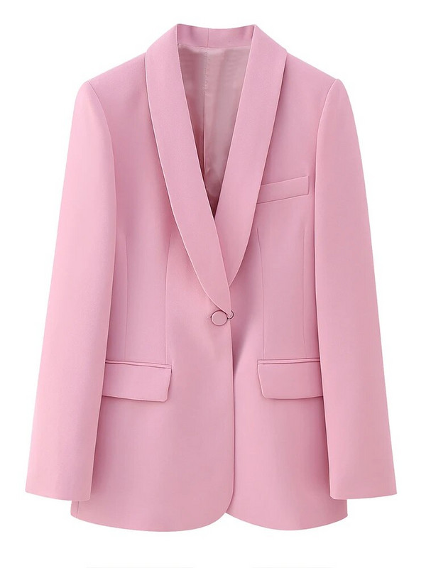 Korejski ženski ružičasti set od 2 komada Blazer Uredska dama Džepovi Jakna sa šal ovratnikom Hlače širokih nogavica Elegantno odijelo 2023 INKEO 3O051