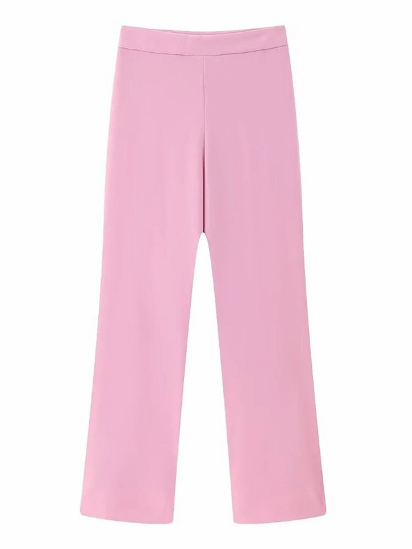 Korejski ženski ružičasti set od 2 komada Blazer Uredska dama Džepovi Jakna sa šal ovratnikom Hlače širokih nogavica Elegantno odijelo 2023 INKEO 3O051