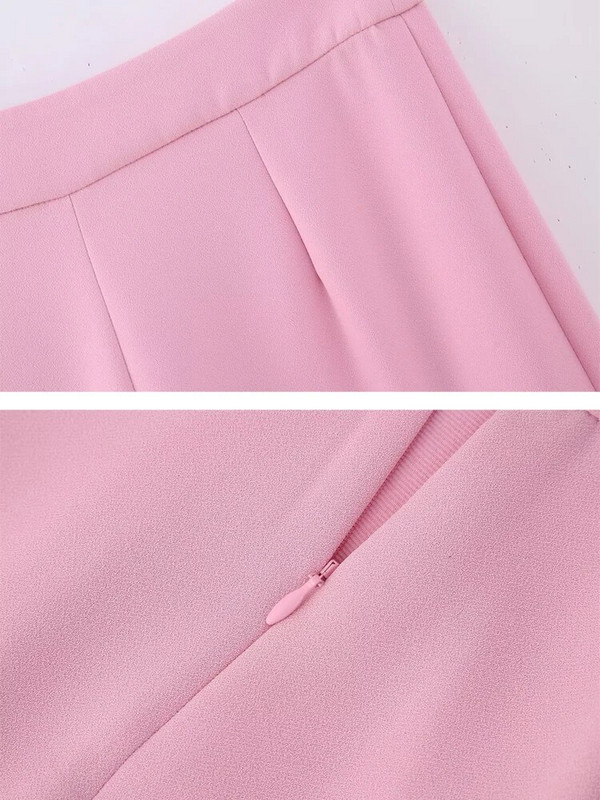 Korejski ženski ružičasti set od 2 komada Blazer Uredska dama Džepovi Jakna sa šal ovratnikom Hlače širokih nogavica Elegantno odijelo 2023 INKEO 3O051