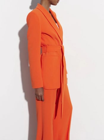 Κομψό παντελόνι Γυναικείο σετ 2 τεμαχίων Σμόκιν γιακά Μπλέιζερ με μπουφάν ζώνη Παντελόνι φαρδύ 2023 Συλλογή μόδας INKEO 3O049
