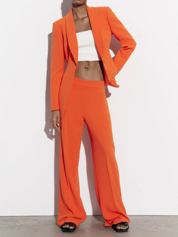 Elegantno odijelo s hlačama Ženski komplet od 2 dijela, smoking ovratnik, sako sa remenom, jakna, hlače širokih nogavica, modna kolekcija 2023. INKEO 3O049
