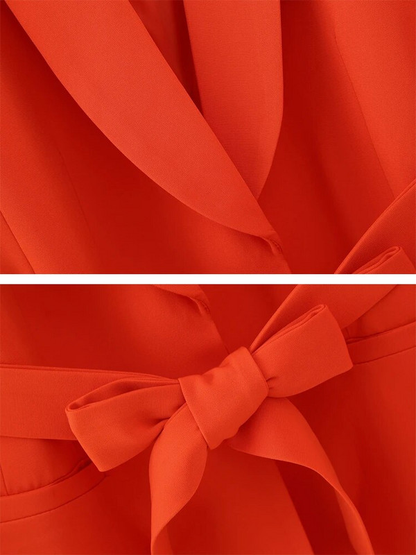 Elegantno odijelo s hlačama Ženski komplet od 2 dijela, smoking ovratnik, sako sa remenom, jakna, hlače širokih nogavica, modna kolekcija 2023. INKEO 3O049