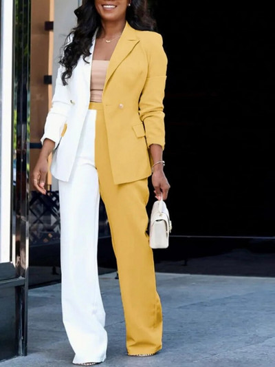 Modes, elegants divdaļīgs sieviešu komplekts, 2023. gada pavasara žaketes tērps ar garām piedurknēm + lietišķs ikdienas biroja bikškostīms