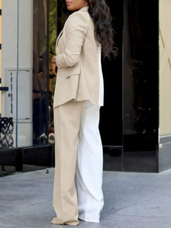 Modes, elegants divdaļīgs sieviešu komplekts, 2023. gada pavasara žaketes tērps ar garām piedurknēm + lietišķs ikdienas biroja bikškostīms