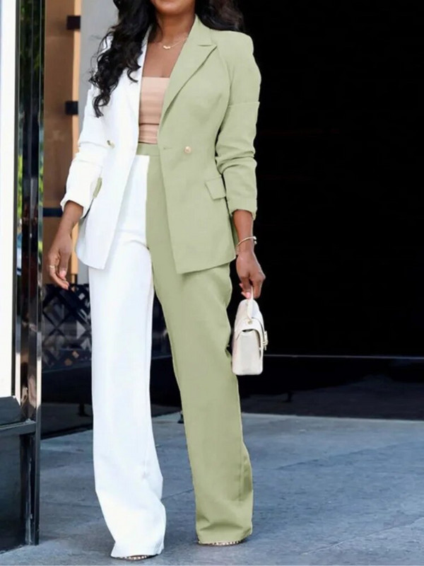 Modes, elegants divdaļīgs sieviešu komplekts, 2023. gada pavasara žaketes tērps ar garām piedurknēm + lietišķs ikdienas biroja bikškostīms