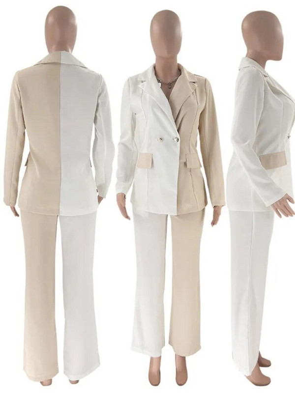 Modes, elegants divdaļīgs sieviešu komplekts, 2023. gada pavasara žaketes tērps ar garām piedurknēm + lietišķs ikdienas biroja bikškostīms