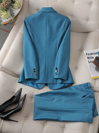 Γυναικείο επίσημο μπλέιζερ και παντελόνι Γυναικείο παντελόνι μωβ μπλε σακάκι Γυναικείο επαγγελματικό σετ 2 τεμαχίων
