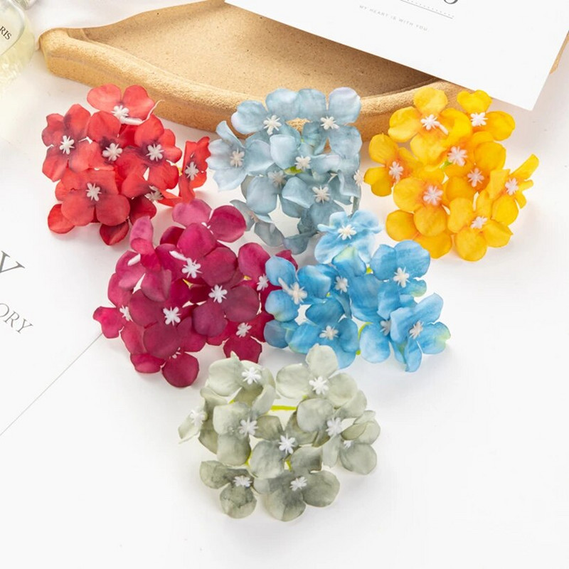 10db/tétel Olcsó művirágok Esküvői Kert Rózsaív Lakberendezési buli Karácsonyi Koszorú Cukorkadoboz Hamis selyem hortenzia