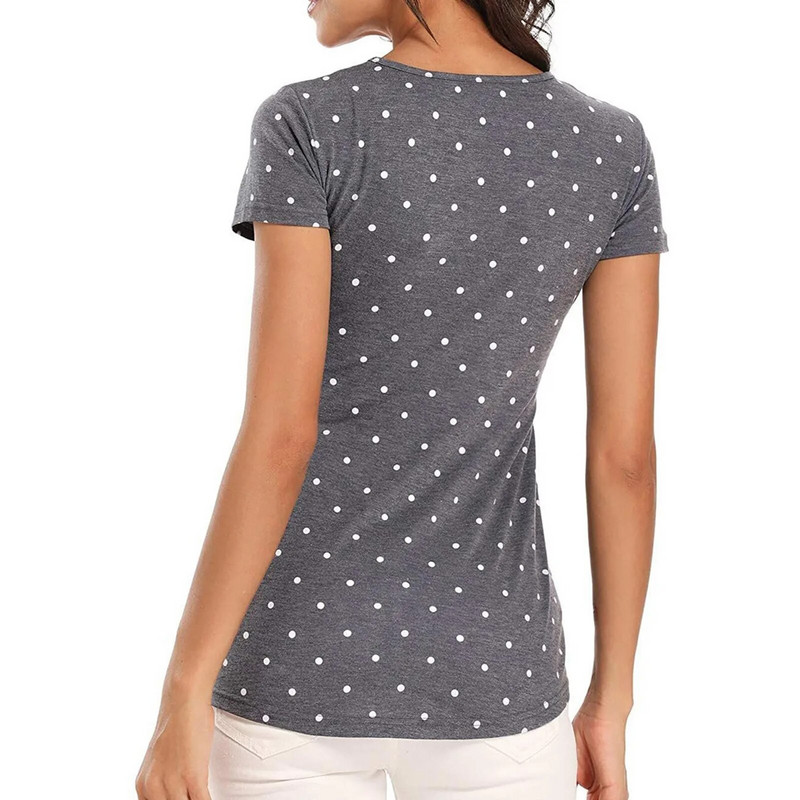 Kismama Pöttyös nyomatok Póló Fodor Alkalmi nyári rövid ujjú női szoptató felsők Pulóver Terhesség Crew Neck Basic Nursed Tee