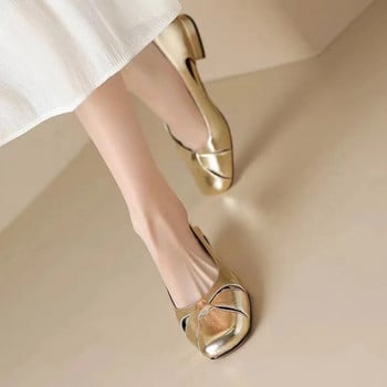 Нови дамски сватбени обувки Ниски токчета Обувки тип лодка Сандали с квадратни пръсти Летни изрязани дамски обувки Slip on 1428N
