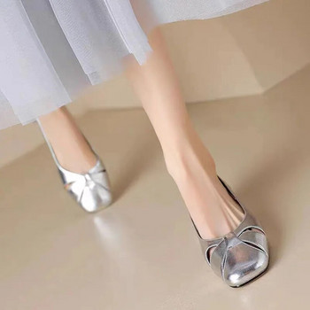 Нови дамски сватбени обувки Ниски токчета Обувки тип лодка Сандали с квадратни пръсти Летни изрязани дамски обувки Slip on 1428N