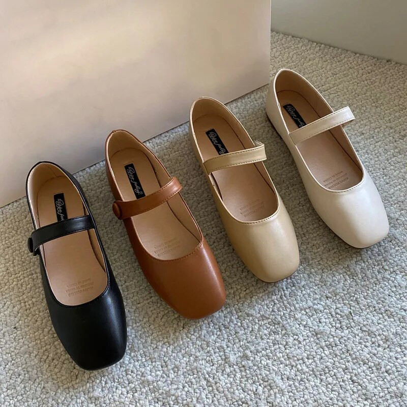 Sieviešu dzīvokļi kvadrātveida purngals Mary Jane kurpes Vintage baleta plakanie melni, mīksti, sekli sieviešu apavi Zapatos Mujer pavasaris rudens 1233N