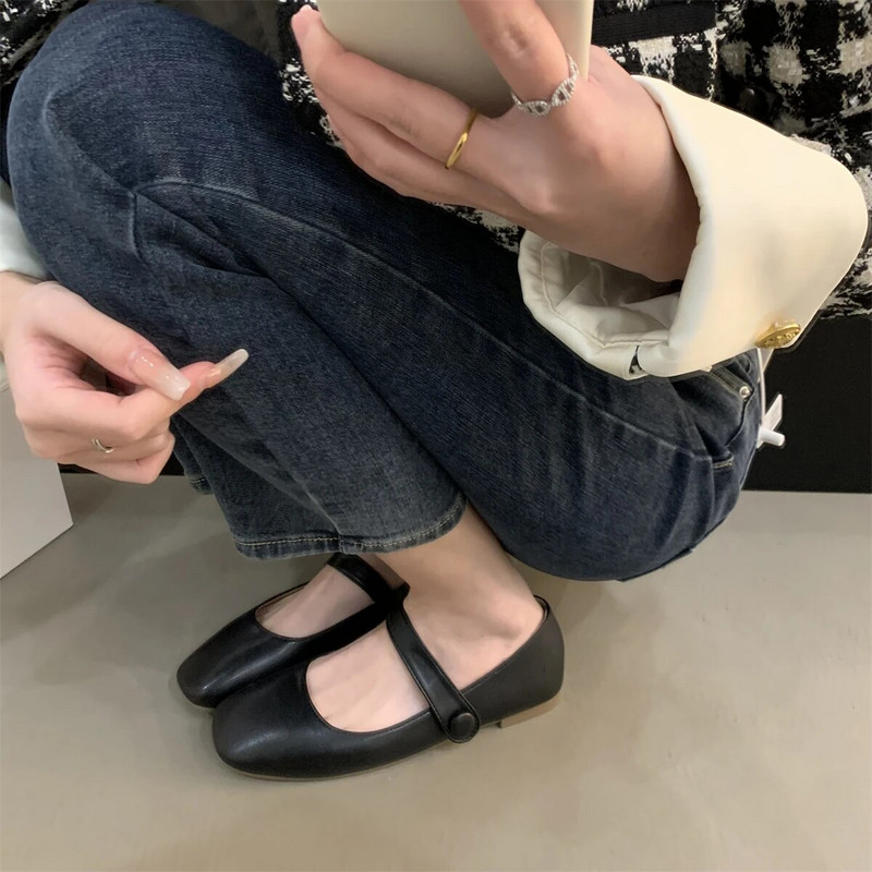 Sieviešu dzīvokļi kvadrātveida purngals Mary Jane kurpes Vintage baleta plakanie melni, mīksti, sekli sieviešu apavi Zapatos Mujer pavasaris rudens 1233N