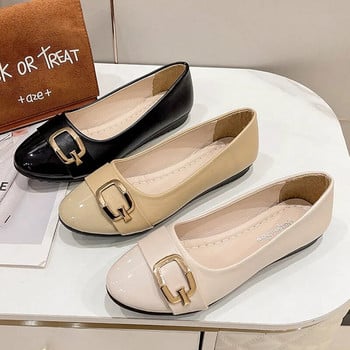 Plus μέγεθος Νέα γυναικεία φλατ αγκράφα slip on flat παπούτσια Γυναικεία Loafers Μαύρα παπούτσια για βάρκα λουστρίνι άνετα γυναικεία παπούτσια 1457N