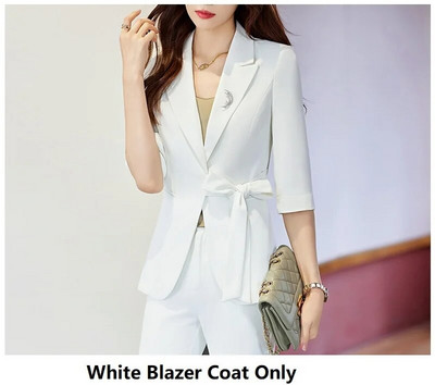 Pavasara vasara Eleganti biznesa darba apģērbi uzvalki ar biksēm un jakas Mētelis Sieviešu profesionālie bikškostīmi bikses komplekts bleizeri