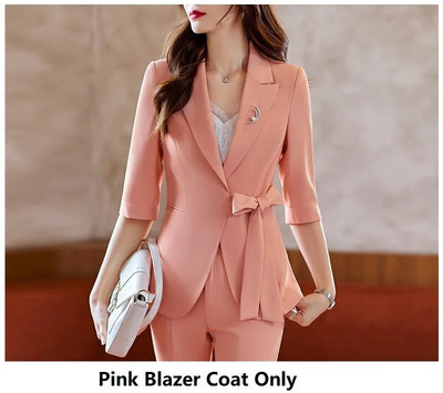 Pavasara vasara Eleganti biznesa darba apģērbi uzvalki ar biksēm un jakas Mētelis Sieviešu profesionālie bikškostīmi bikses komplekts bleizeri