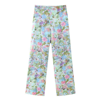 High street bleize ar ziedu apdruku un platām bikses sievietēm, 2 daļīgs komplekts 2023. gada pavasara rudens brīvs apģērbs Elegants vintage INKEO 3O042