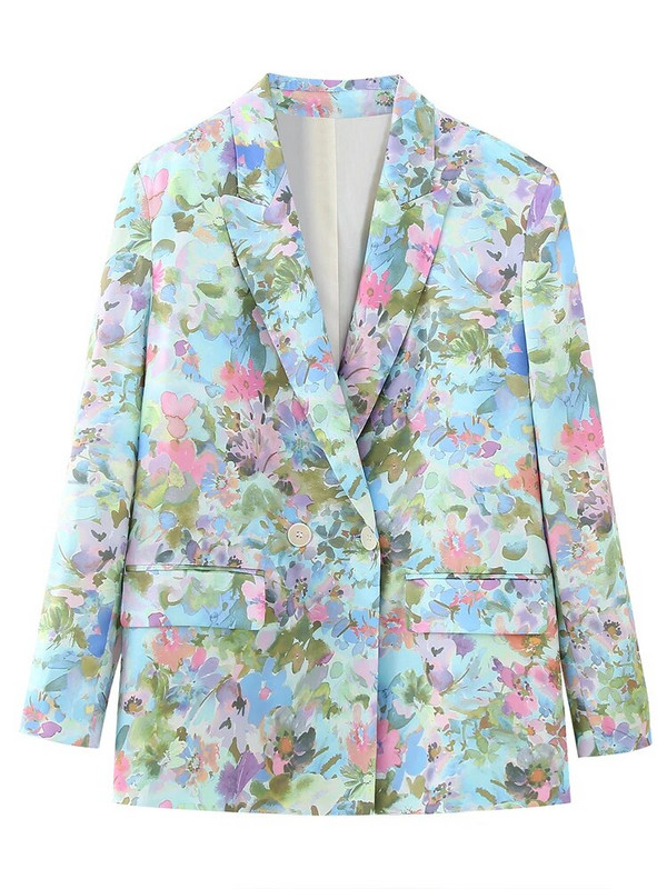 High street bleize ar ziedu apdruku un platām bikses sievietēm, 2 daļīgs komplekts 2023. gada pavasara rudens brīvs apģērbs Elegants vintage INKEO 3O042