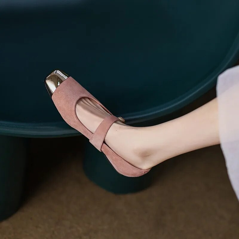 Ženske ravne cipele sa zlatnim prstima Mary Jane Cipele od umjetnog antilopa Patchwork Dizajnerske cipele s niskim potpeticama s četvrtastim prstima Mješovite boje Ženske cipele 9871N