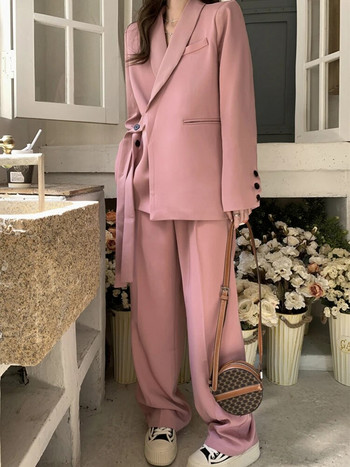 Νέο γυναικείο κοστούμι παντελονιού Casual Business Blazer Vintage Μόδα Κορεάτικο κοστούμι Μπουφάν ίσιο παντελόνι 2 τεμαχίων Γυναικείο κομψό παντελόνι κοστούμι