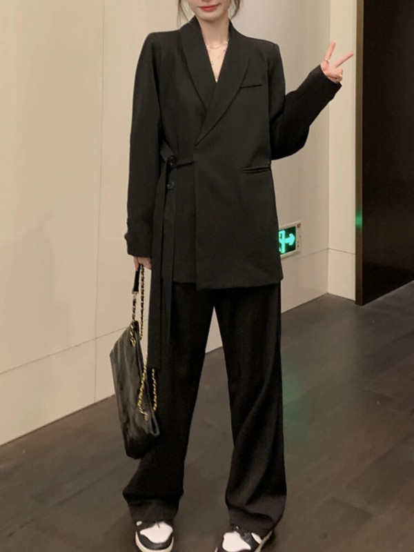 Jauns sieviešu ikdienas biznesa bikškostīms žakete Vintage Fashion korejiešu uzvalks jakas Taisnas bikses 2 gabali sieviešu elegants bikškostīms