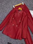 Aukštos kokybės moteriškas kelnių kostiumas, raudonas žalias, vientisas, vienaeilis oficialus švarkas ir kelnės, moteriškos verslo aprangos 2 dalių rinkinys