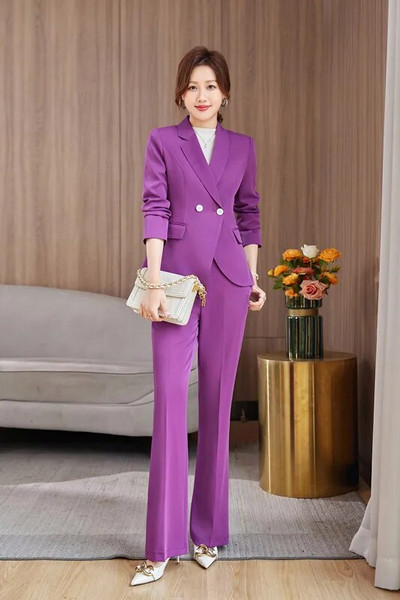 NAVIU Ljubičasta ženska kompletna odijela Nova proljetna vrhunska formalna poslovna temperamentna uska jakna i hlače Uredska ženska radna odjeća