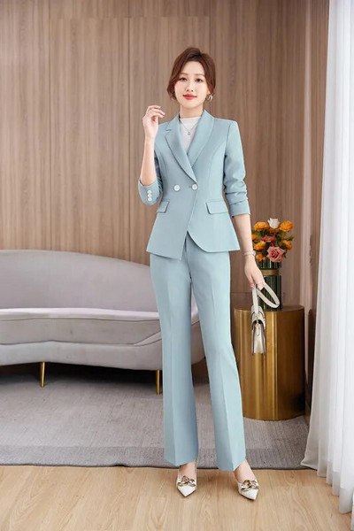 NAVIU Ljubičasta ženska kompletna odijela Nova proljetna vrhunska formalna poslovna temperamentna uska jakna i hlače Uredska ženska radna odjeća