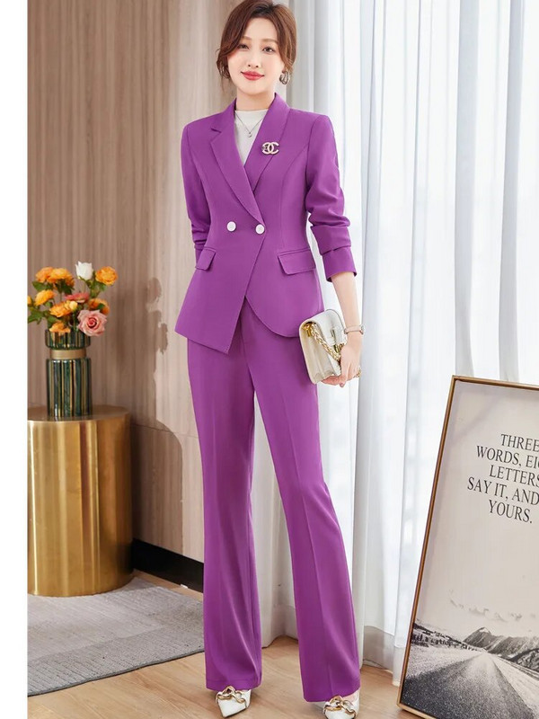 NAVIU Ljubičasta ženska kompletna odijela Nova proljetna vrhunska formalna poslovna temperamentna uska jakna i hlače Uredska ženska radna odjeća