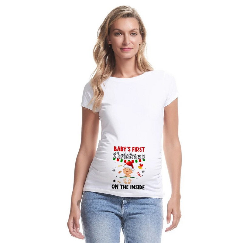 Baby's First Christmas on The Inside Majica za trudnice Majice za trudnice Božićna majica za najavu trudnoće Bijela odjeća za novu mamu