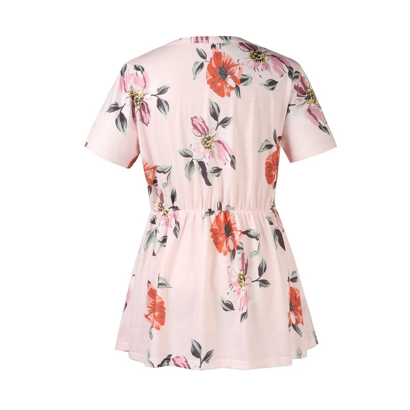 Vasaras jauns sieviešu grūtnieču krekls ar īsām piedurknēm ar ziedu apdruku, barojot bērnu ar krūti Modes grūtniecības un zīdīšanas T krekls