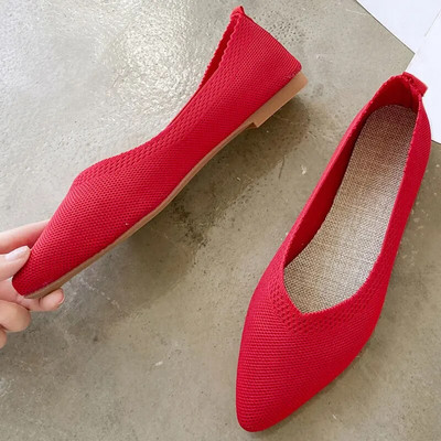 Maogu Ženske ravne balerinke Mrežaste mokasine Meko dno Pletene balerinke Cipela Lazy Slip on Boat Cipele 2023 Jednobojne špičaste vrhove Plitke